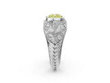Platinum Bezel Set Fancy Yellow Cushion Cut Diamond Milgrain Band Ring_14