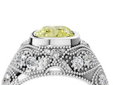 Platinum Bezel Set Fancy Yellow Cushion Cut Diamond Milgrain Band Ring_16