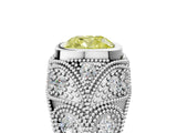 Platinum Bezel Set Fancy Yellow Cushion Cut Diamond Milgrain Band Ring_17