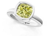 Platinum Bezel Set Fancy Yellow Cushion Cut Solitaire Engagement Ring with Classic Band_13