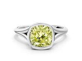 Platinum Bezel Set Fancy Yellow Cushion  Cut Solitaire Ring with Tapered Band 1