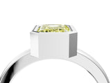 Platinum Bezel Set Fancy Yellow Emerald Cut Solitaire Engagement Ring with Classic Band_10
