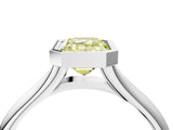 Platinum Bezel Set Fancy Yellow Emerald  Solitaire Diamond Ring with Smooth Band 5
