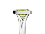Platinum Bezel Set Fancy Yellow Emerald  Solitaire Diamond Ring with Smooth Band