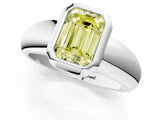 Platinum Bezel Set Fancy Yellow Emerald  Solitaire Ring with Wide Band 1