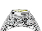 Platinum Bezel Set Fancy Yellow Heart Cut Diamond Milgrain Band Ring_10