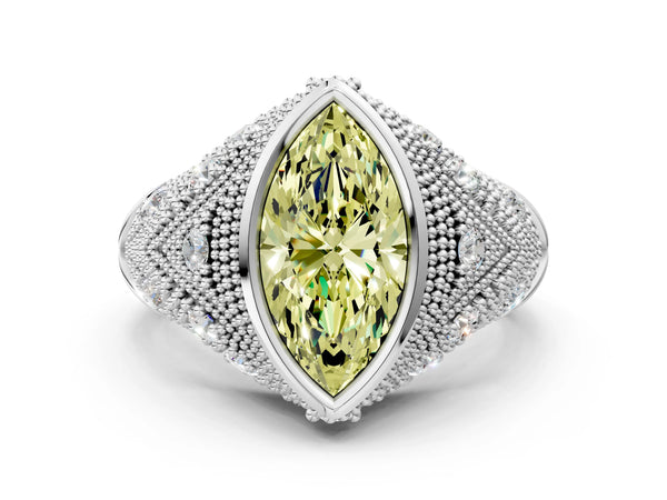 Platinum Marquise Vintage Bezel Engagement Ring Setting for Fancy Yellow Center with Milgrain