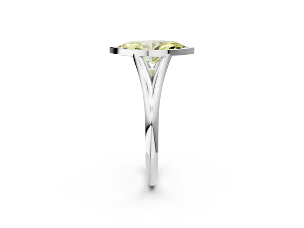 Platinum Bezel Set Fancy Yellow Marquise  Cut Solitaire Ring with Tapered Band