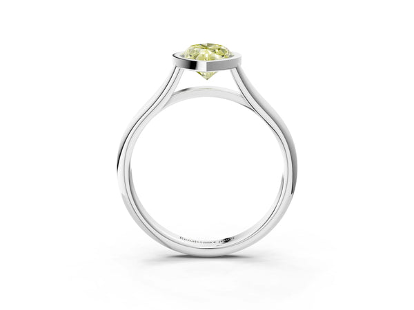 Platinum Bezel Set Fancy Yellow Marquise  Cut Solitaire Ring with Tapered Band