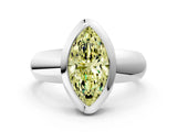 Platinum Bezel Set Fancy Yellow Marquise  Solitaire Ring with Wide Band 2