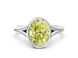 Platinum Bezel Set Fancy Yellow Oval  Cut Solitaire Ring with Tapered Band 1