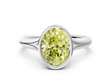 Platinum Bezel Set Fancy Yellow Oval  Solitaire Diamond Ring with Smooth Band 1