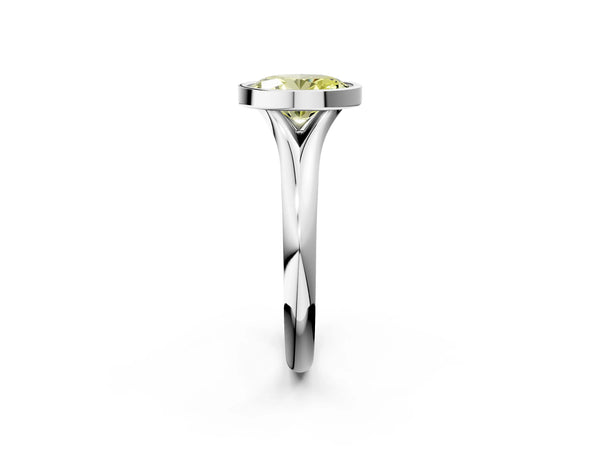 Platinum Bezel Set Fancy Yellow Oval  Solitaire Diamond Ring with Smooth Band