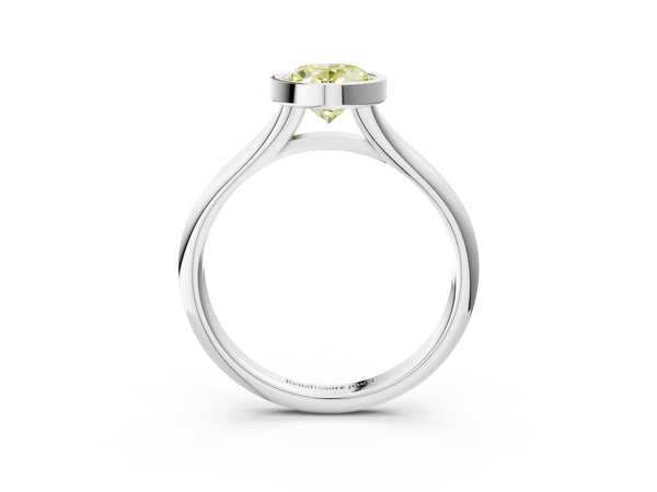 Platinum Bezel Set Fancy Yellow Oval  Solitaire Diamond Ring with Smooth Band