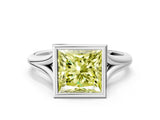 Platinum Bezel Set Fancy Yellow Princess  Cut Solitaire Ring with Tapered Band 1