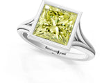 Platinum Bezel Set Fancy Yellow Princess  Cut Solitaire Ring with Tapered Band 2