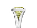 Platinum Bezel Set Fancy Yellow Princess  Cut Solitaire Ring with Tapered Band