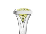 Platinum Bezel Set Fancy Yellow Princess  Solitaire Diamond Ring with Smooth Band