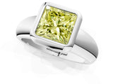 Platinum Bezel Set Fancy Yellow Princess  Solitaire Ring with Wide Band 1