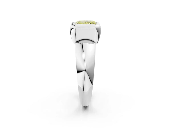 Platinum Bezel Set Fancy Yellow Princess  Solitaire Ring with Wide Band