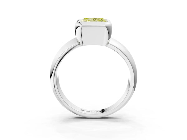Platinum Bezel Set Fancy Yellow Princess  Solitaire Ring with Wide Band