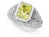 Platinum Bezel Set Fancy Yellow Radiant Cut Diamond Milgrain Band Ring_13