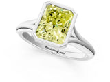 Platinum Bezel Set Fancy Yellow Radiant  Solitaire Diamond Ring with Smooth Band 1