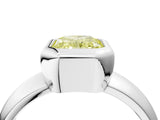 Platinum Bezel Set Fancy Yellow Radiant  Solitaire Ring with Wide Band 5