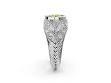 Platinum Bezel Set Fancy Yellow Round Cut Diamond Milgrain Band Ring_14