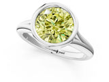 Platinum Bezel Set Fancy Yellow Round  Solitaire Diamond Ring with Smooth Band 2