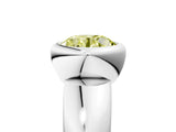 Platinum Bezel Set Fancy Yellow Round  Solitaire Ring with Wide Band