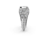 Platinum Bezel Set Heart Cut Diamond Milgrain Band Ring_15