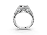 Platinum Bezel Set Heart Cut Diamond Milgrain Band Ring_16