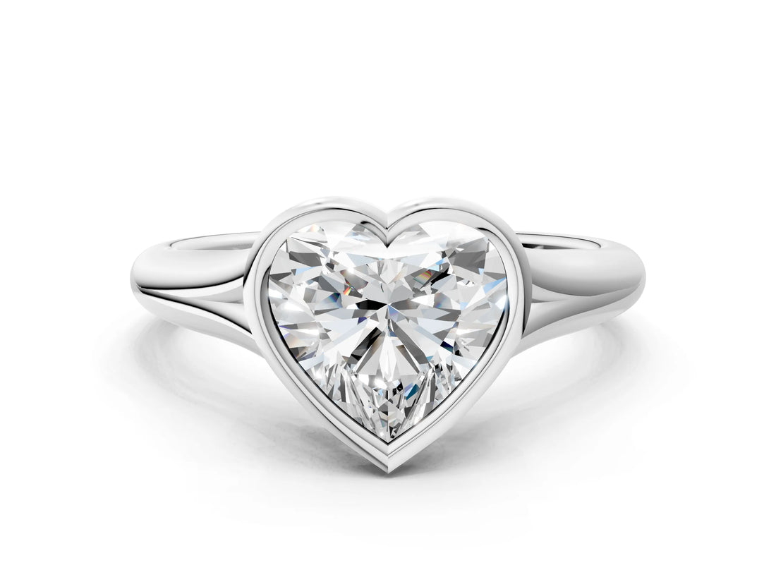Platinum Bezel Set Heart Solitaire Diamond Ring with Smooth Band 1