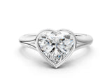 Platinum Bezel Set Heart Solitaire Diamond Ring with Smooth Band 1
