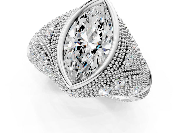 Platinum Marquise Vintage Bezel Engagement Ring Setting with Beaded Milgrain Shoulders