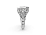 Platinum Bezel Set Marquise Cut Diamond Milgrain Band Ring_15