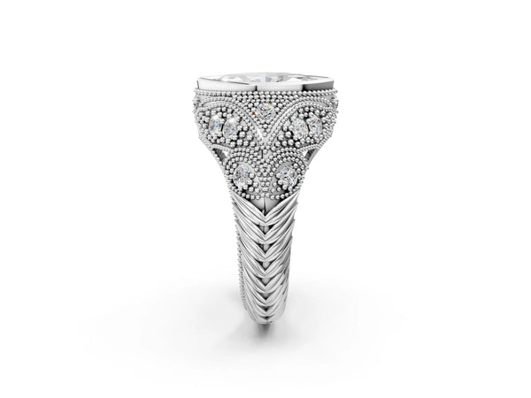 Platinum Marquise Vintage Bezel Engagement Ring Setting with Beaded Milgrain Shoulders