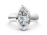 Platinum Bezel Set Marquise Solitaire Ring with Wide Band 1