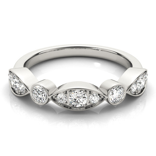 Platinum Bezel Set Marquise and Round Diamond Contour Band 2