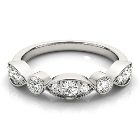 Platinum Bezel Set Marquise and Round Diamond Contour Band 2