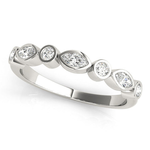 Platinum Bezel Set Marquise and Round Diamond Stackable Band 1
