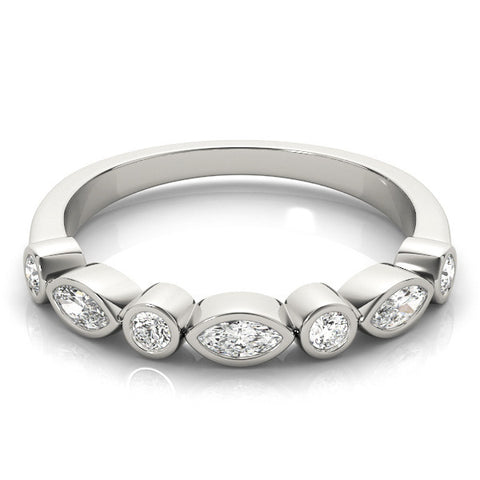 Platinum Bezel Set Marquise and Round Diamond Stackable Band 2