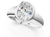 Platinum Bezel Set Oval Solitaire Ring with Wide Band 2