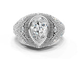 Platinum Bezel Set Pear Cut Diamond Milgrain Band Ring_13