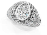Platinum Bezel Set Pear Cut Diamond Milgrain Band Ring_14