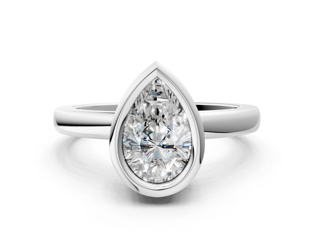 Platinum Bezel Set Pear Cut Solitaire Engagement Ring with Classic Band_7