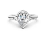 Platinum Bezel Set Pear Solitaire Diamond Ring with Smooth Band 1