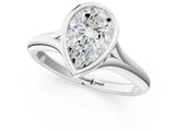 Platinum Bezel Set Pear Solitaire Diamond Ring with Smooth Band 2