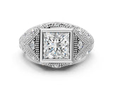 Platinum Bezel Set Princess Cut Diamond Milgrain Band Ring_13